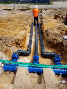 PE pipes, Cast Iron fittings and PVC watermain.