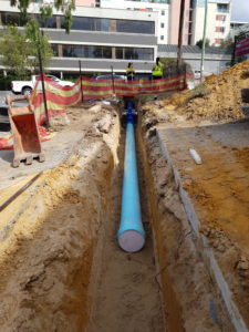 Pipe laying in Meadowbank's Shepherds BAy development.